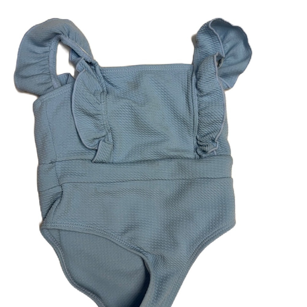 Baby Girl 12 m Black and White Striped, Red Ruffle & Blue Ribbon Swim One Piece - Picture 4 of 10